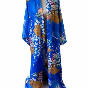 Traditional Japanese Kimono Robe Blue Scenic Pagoda Art Print